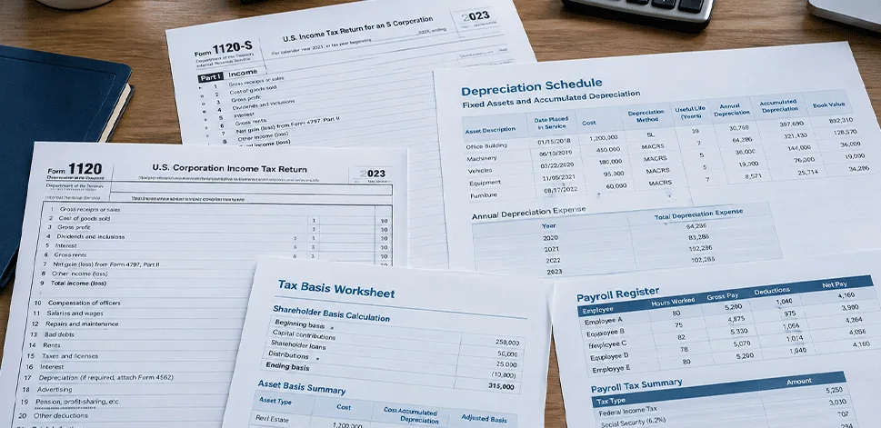 Formularios de impuestos de negocios sobre el escritorio