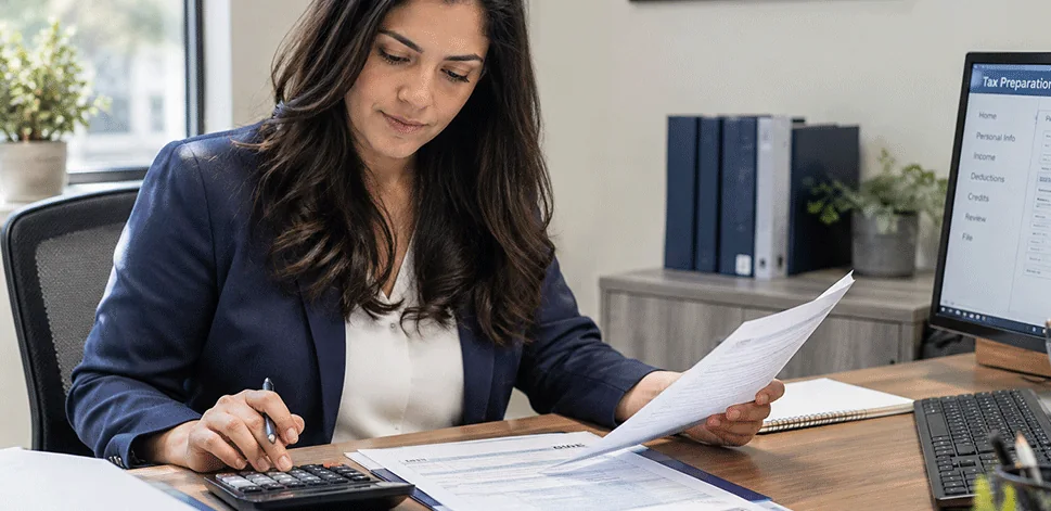 Profesional preparando una declaración de impuestos